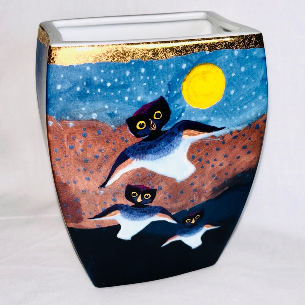 Vintage Goebel Rosina Wachtmeister Owl Vase Germany Certificate Austrian Artist